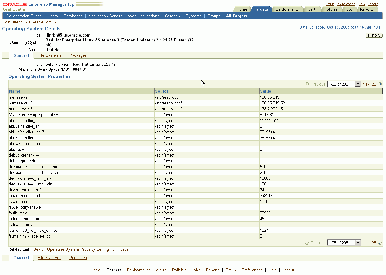 This figure shows a screenshot of the Enterprise Manager Host Operating System Details page