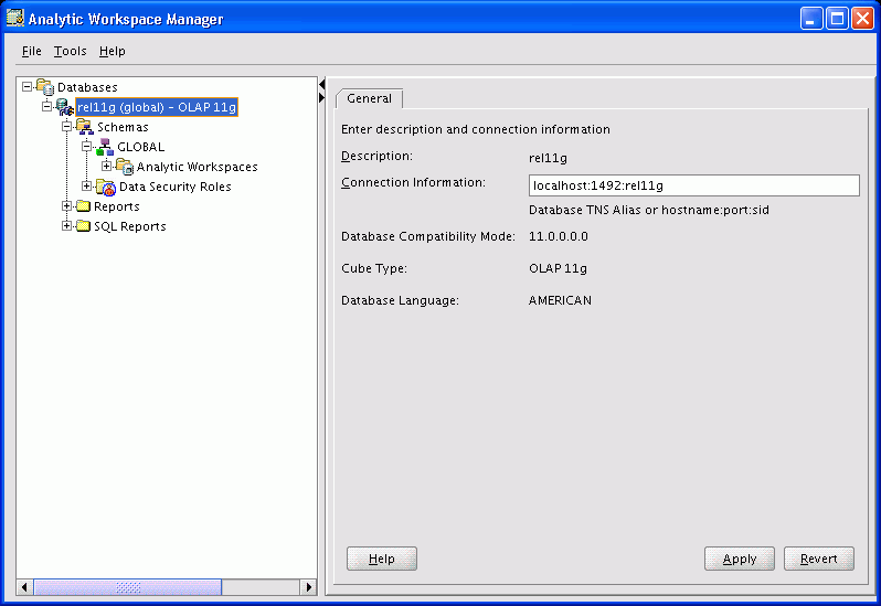 Database connection property sheet