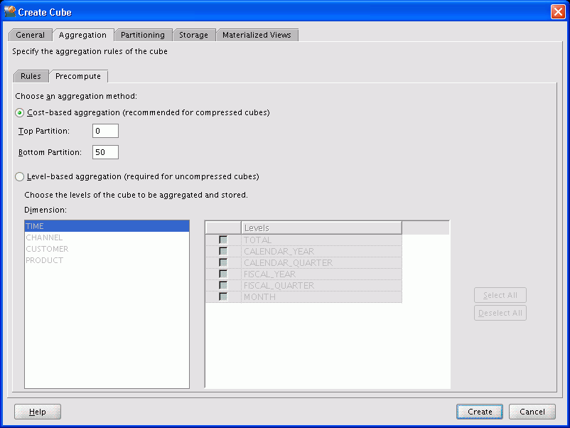 Create Cube dialog box, Precompute subtab