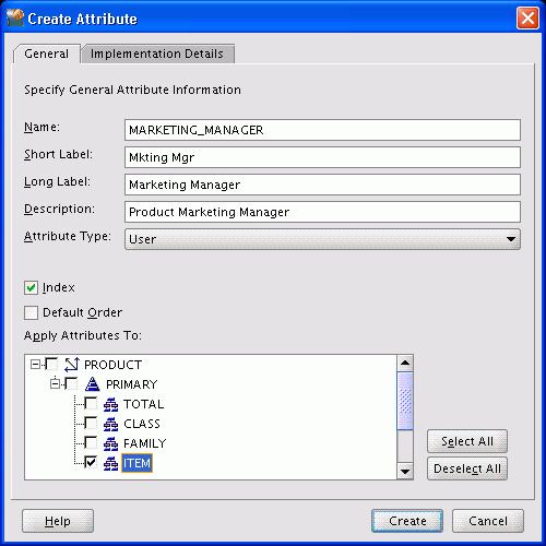 Create Attribute dialog box