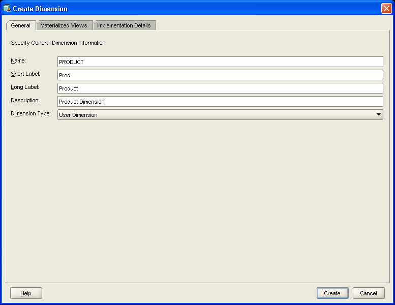 Create Dimension dialog box