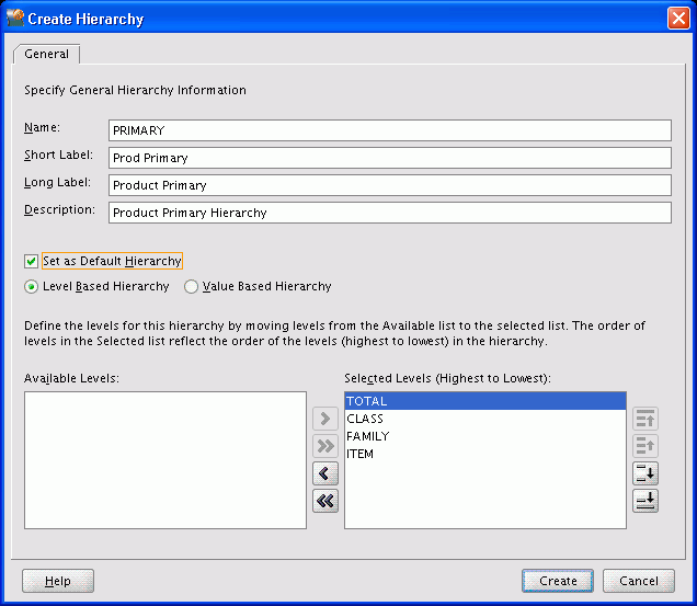 Create Hierarchy dialog box