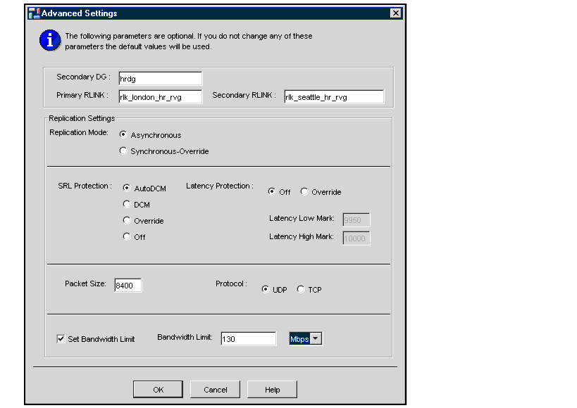 Create RDS--Advanced Settings Dialog Box