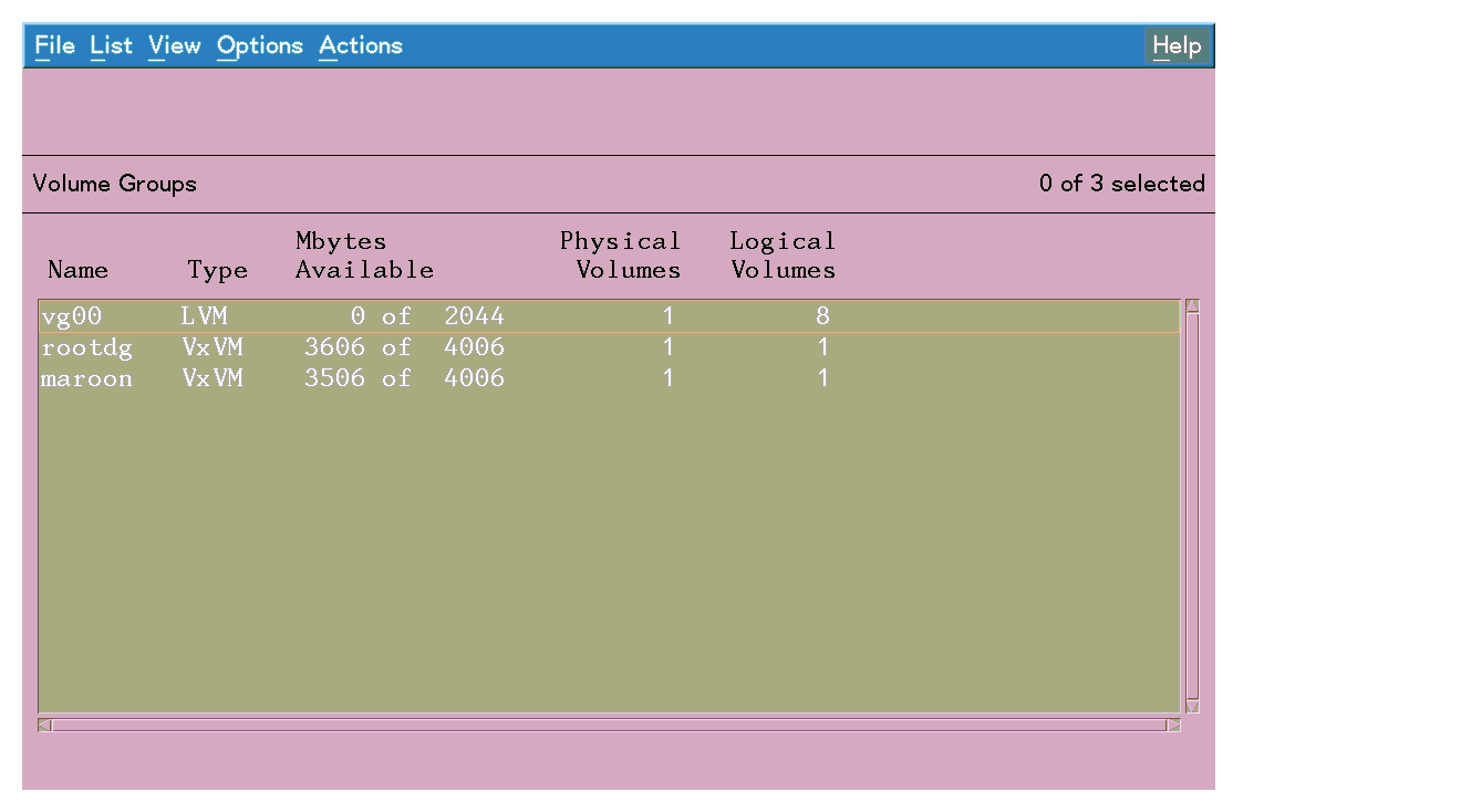 Listing LVM Volume Groups and VxVM Disk Groups with SAM